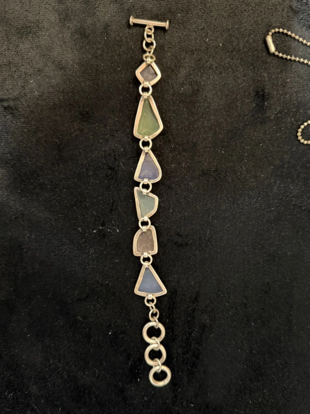Sterling Silver Sea Glass Link Toggle Bracelet Adjustable - Picture 2 of 3
